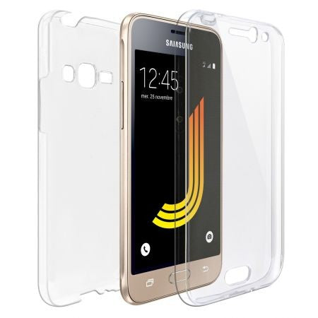 Husa de protectie Flippy® pentru Samsung J1 2016 Full Tpu 360 V2 Transparent cu margini albe - vivimall.ro