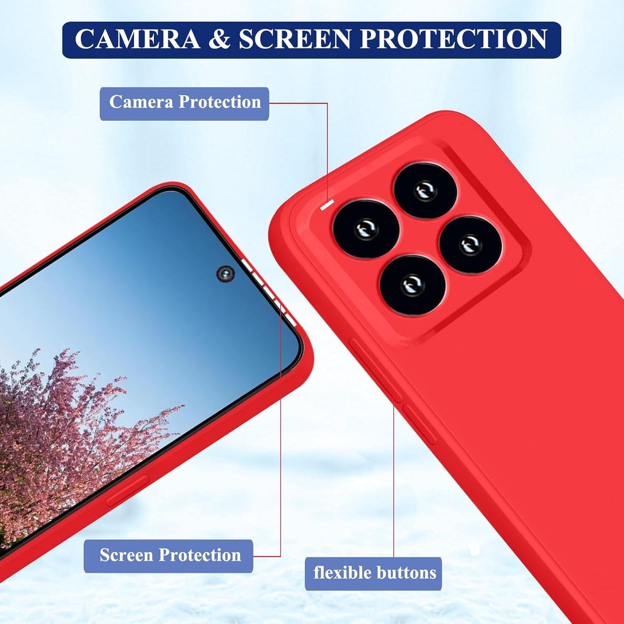 Husă Xiaomi 14 roșu, compatibilă incarcare wireless Qi, vedere unghi lateral