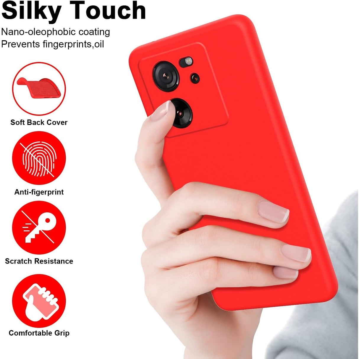 Husă Xiaomi Redmi 13T roșu montată pe telefon, vedere laterală, design subțire