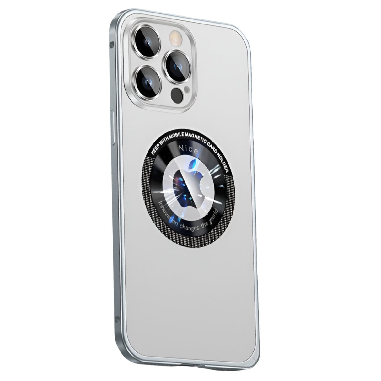 Husă iPhone 15 Pro MagSafe din metal și TPU, culoare gri metalizat, vedere frontală