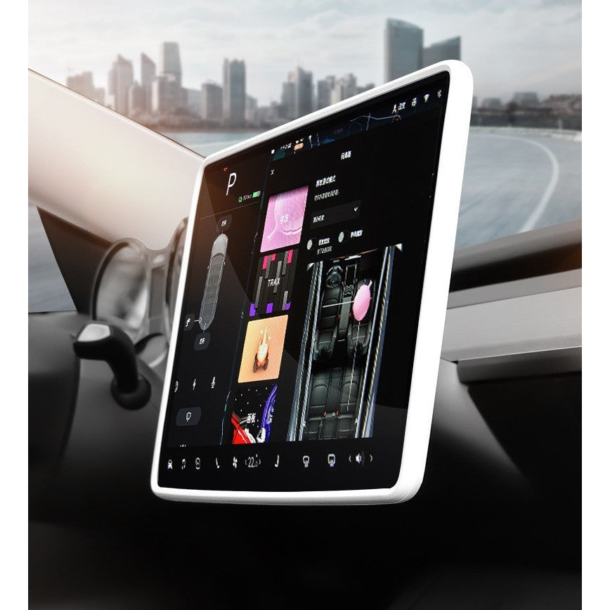 Husa de Protectie Margini Ecran Frontal Tesla, Flipp, Compatibil cu Tesla Model 3/Y, din TPE, Alb - vivimall.ro