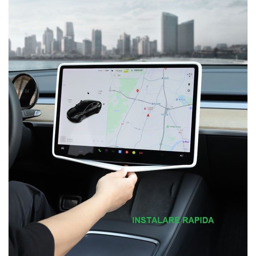 Husa de Protectie Margini Ecran Frontal Tesla, Flipp, Compatibil cu Tesla Model 3/Y, din TPE, Alb - vivimall.ro