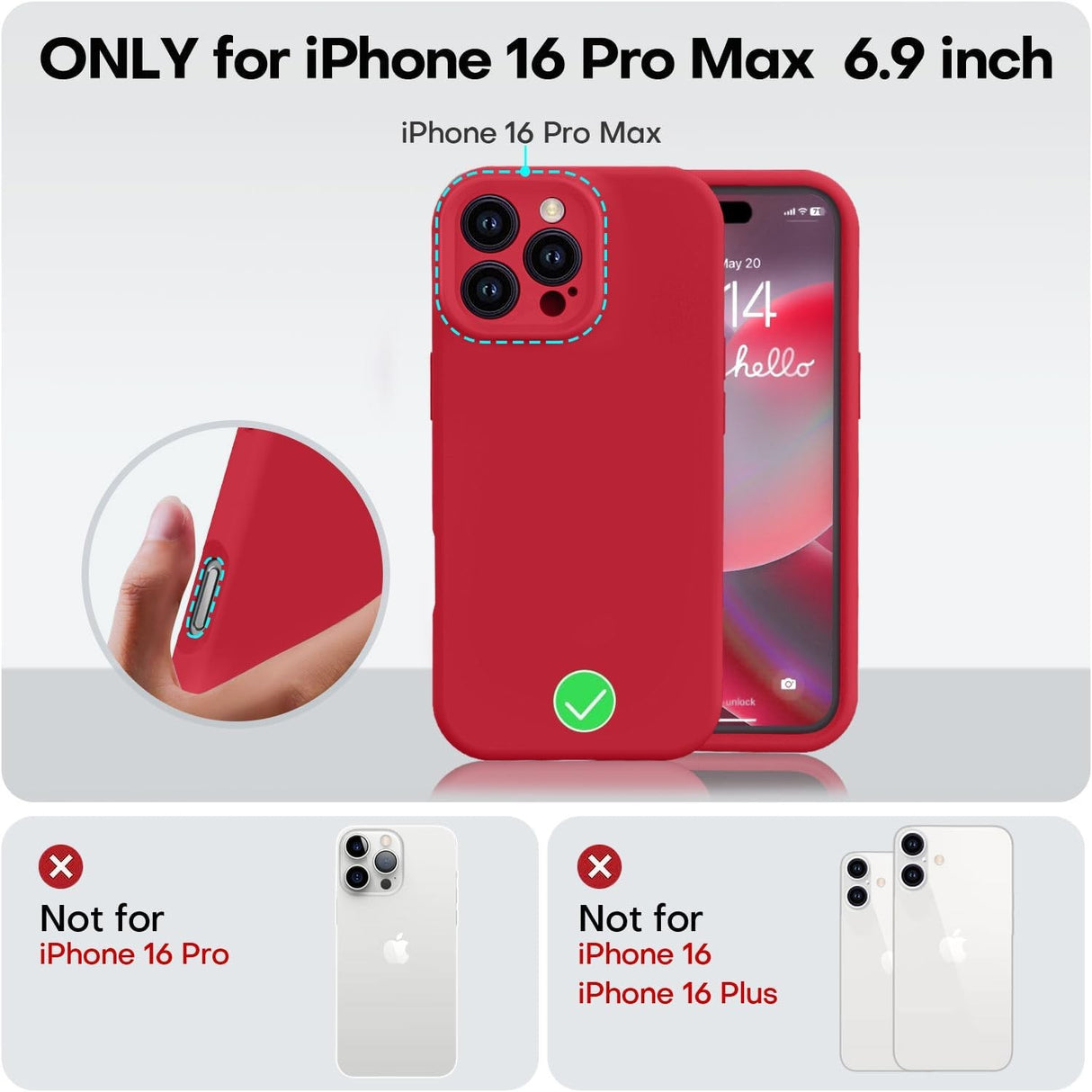 Husă matte TPU iPhone 16 Pro Max roșu, unghi inferior, acces ușor la difuzor și microfon