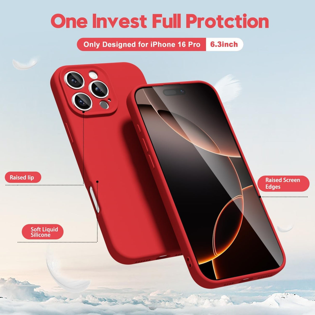 Husa de Protectie Matte TPU, Vivimall, pentru Apple iPhone 16 Pro, Protectie Camera, Antisoc, Antizgariere, Antialunecare, Acoperire Completa, Rosu - vivimall.ro