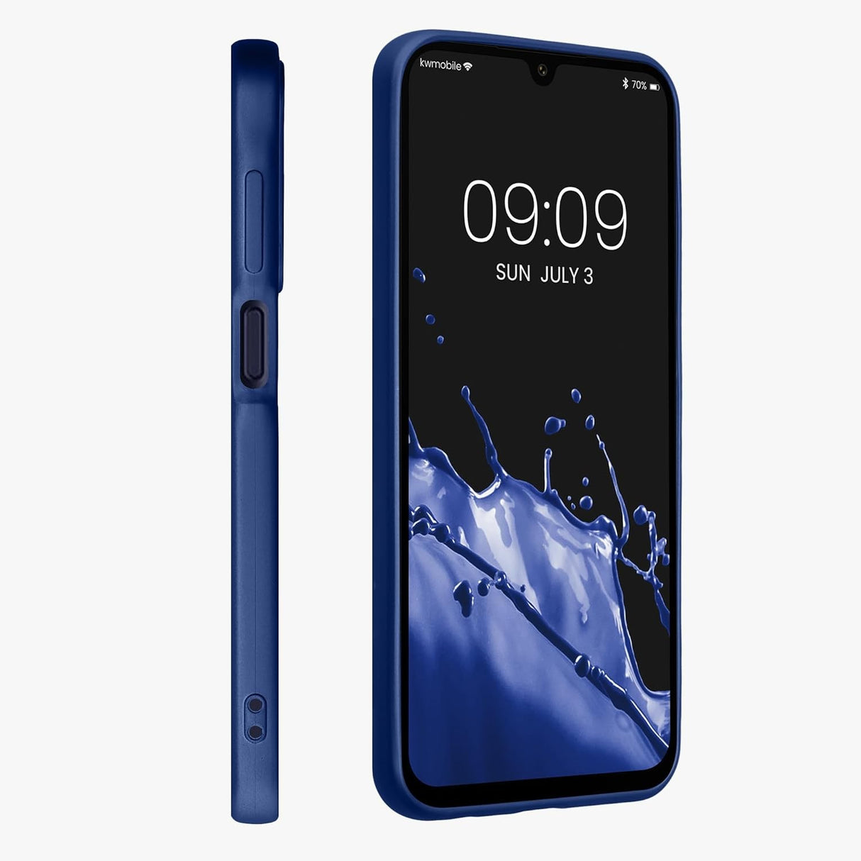 Husă Samsung Galaxy A55 5G montată pe telefon, vedere spate, design subțire albastru