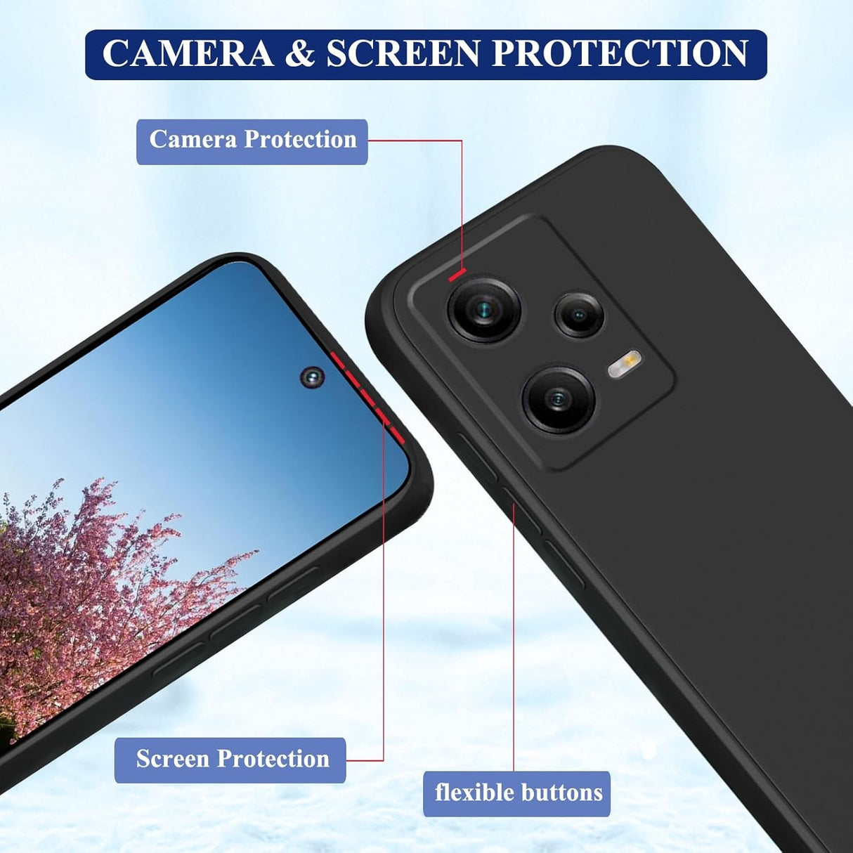 Husa de Protectie Matte TPU, Vivimall, pentru Xiaomi Redmi 12 Pro, Protectie Camera, Antisoc, Antizgariere, Antialunecare, Acoperire Completa, Negru - vivimall.ro