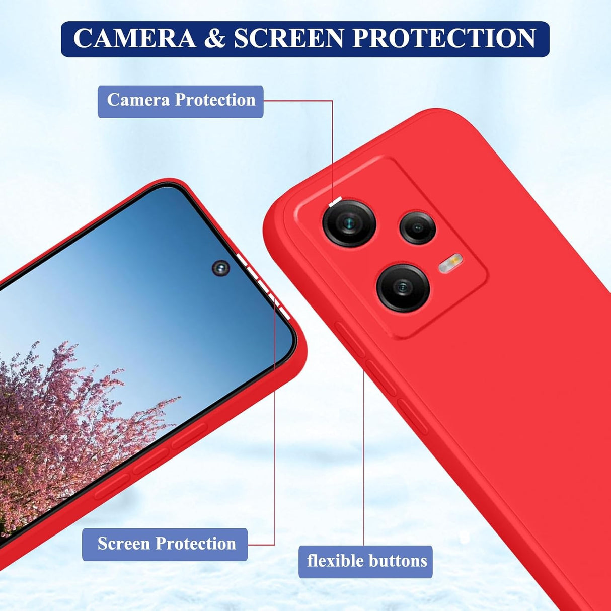 Husa de Protectie Matte TPU, Vivimall, pentru Xiaomi Redmi 12 Pro, Protectie Camera, Antisoc, Antizgariere, Antialunecare, Acoperire Completa, Rosu - vivimall.ro