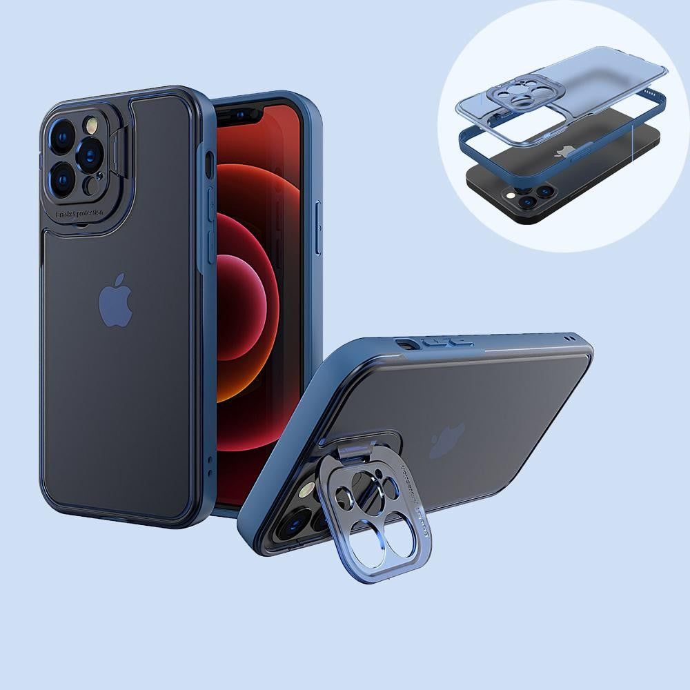 Husa de protectie pentru Apple iPhone 14, Flippy, Bracket series cu suport si protectie pentru camera, Albastru - vivimall.ro