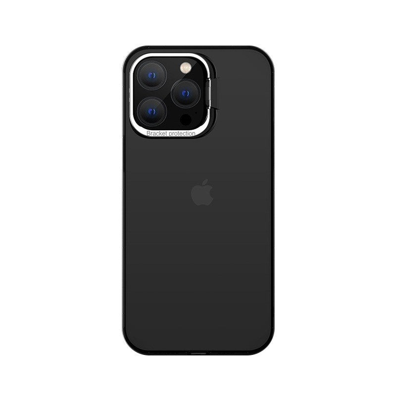 Husa de protectie pentru iPhone 14 Pro, cu suport metalic pentru camera, Bracket Series, Flippy, Protectie Antisoc, PC mat, silicon moale pe margini, Negru - vivimall.ro