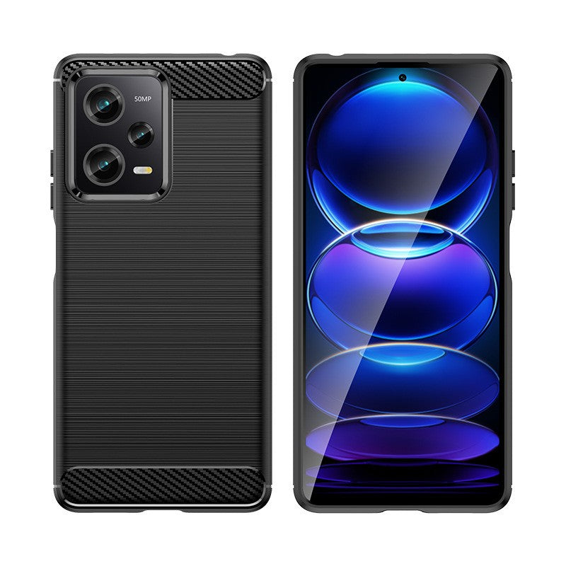 Husa de Protectie pentru Xiaomi Redmi 12 Pro, Flippy, Protectie 360, din TPU cu element de Carbon, Anti Alunecare, 1.8 mm, Negru - vivimall.ro
