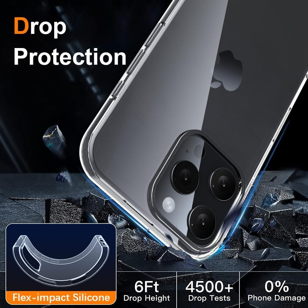 Husă transparentă iPhone 16 Pro, detaliu port USB-C și decupaj difuzor