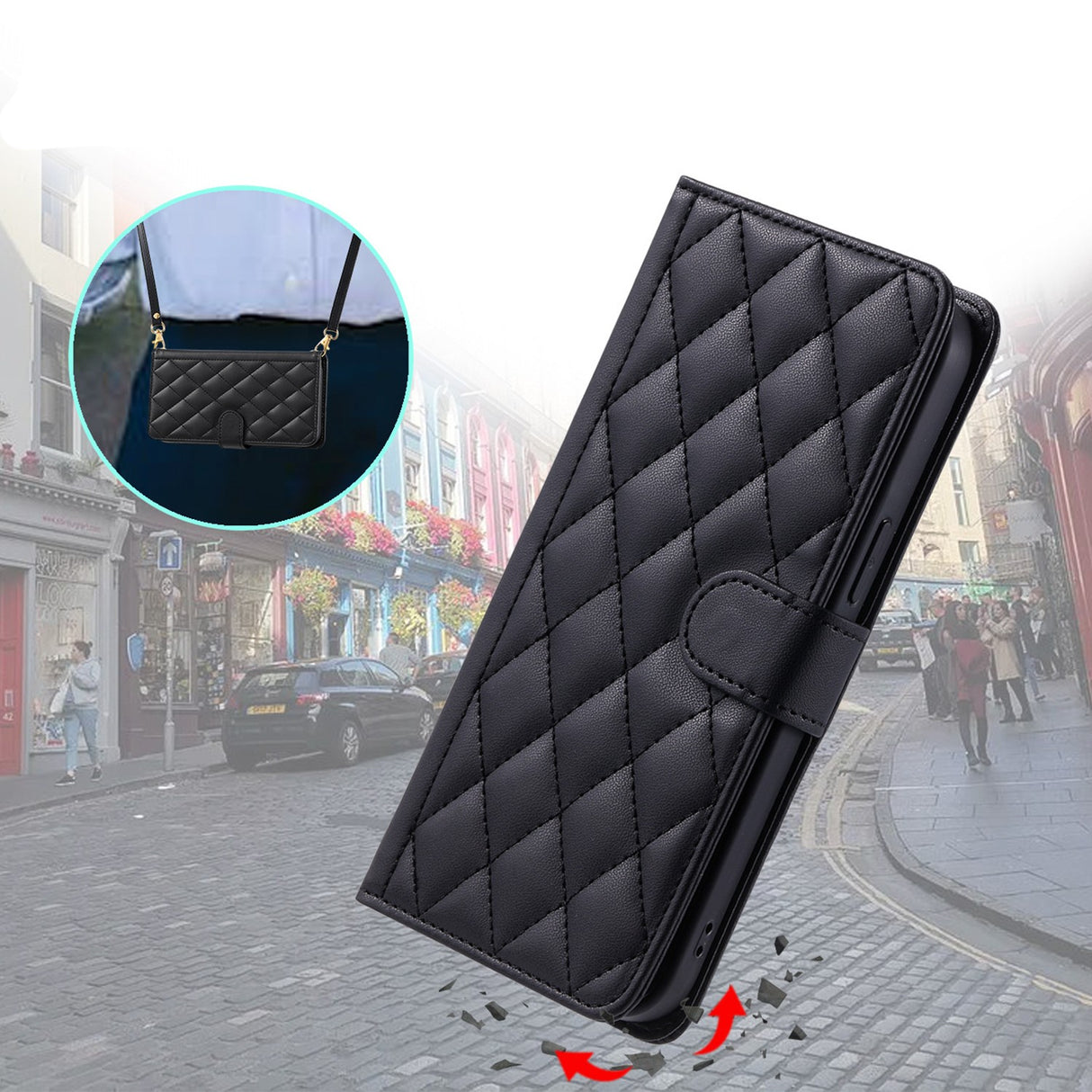 Husa de Protectie Tip Carte, Vivimall, pentru Apple iPhone 15 Plus, Model cu Suport si Capsa, Antisoc, Rezistenta la Impact, Protectie Camera, Neagra - vivimall.ro