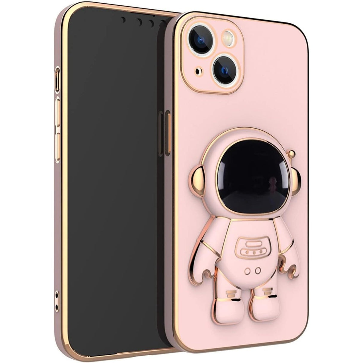 Husă TPU astronaut iPhone 14 Plus roz, decupaje precise butoane și port încărcare