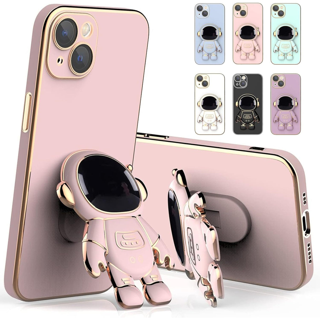 Husă iPhone 15 montată pe telefon, culoare roz, vedere laterală stânga