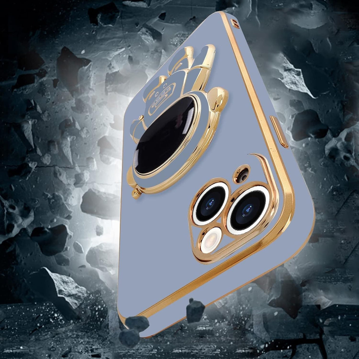 Husă protecție TPU albastru Apple iPhone 15 Plus, design astronaut, perspectivă 45 grade