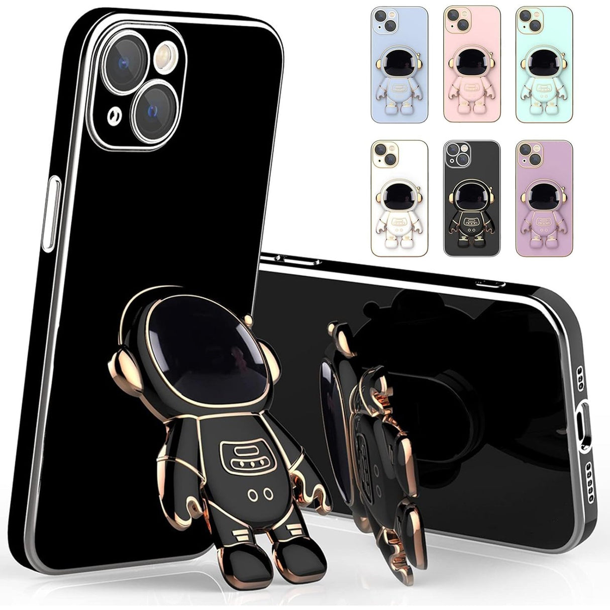 Husă antisoc iPhone 15 Plus neagră din TPU, detaliu mecanism suport deschis