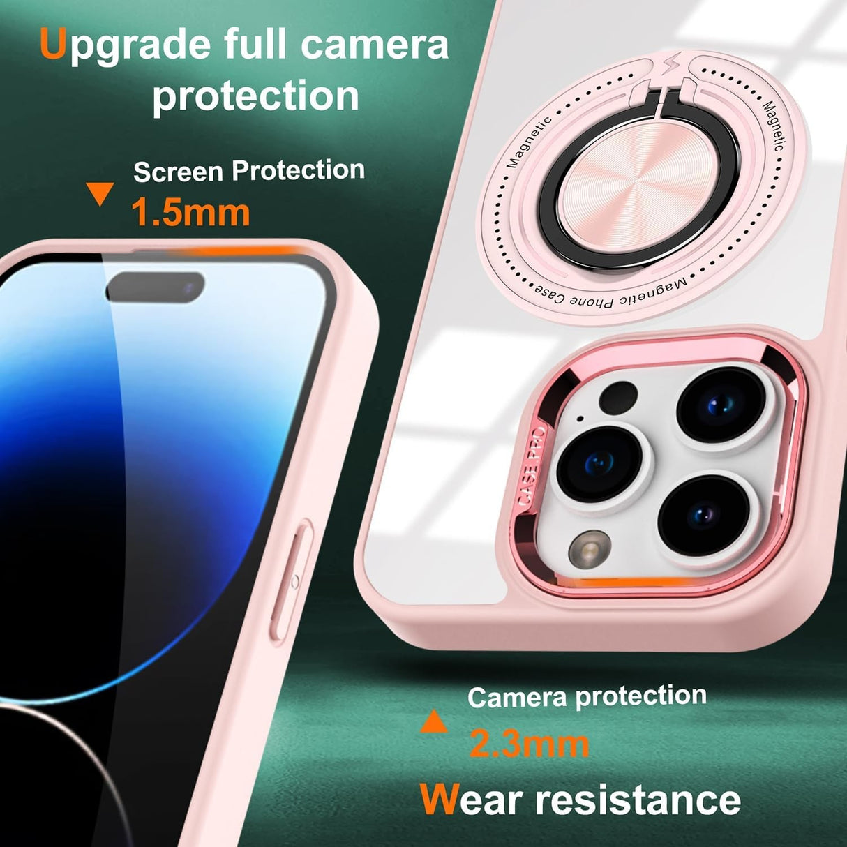 Husă iPhone 16 Pro transparentă cu inel suport în poziție verticală pentru vizionare