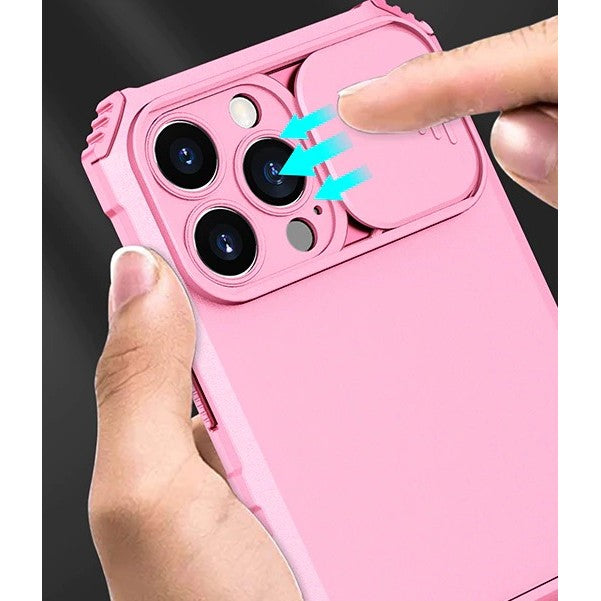 Husa Defender cu Stand pentru iPhone 12, Roz, Suport reglabil, Antisoc, Protectie glisanta pentru camera, Flippy - vivimall.ro