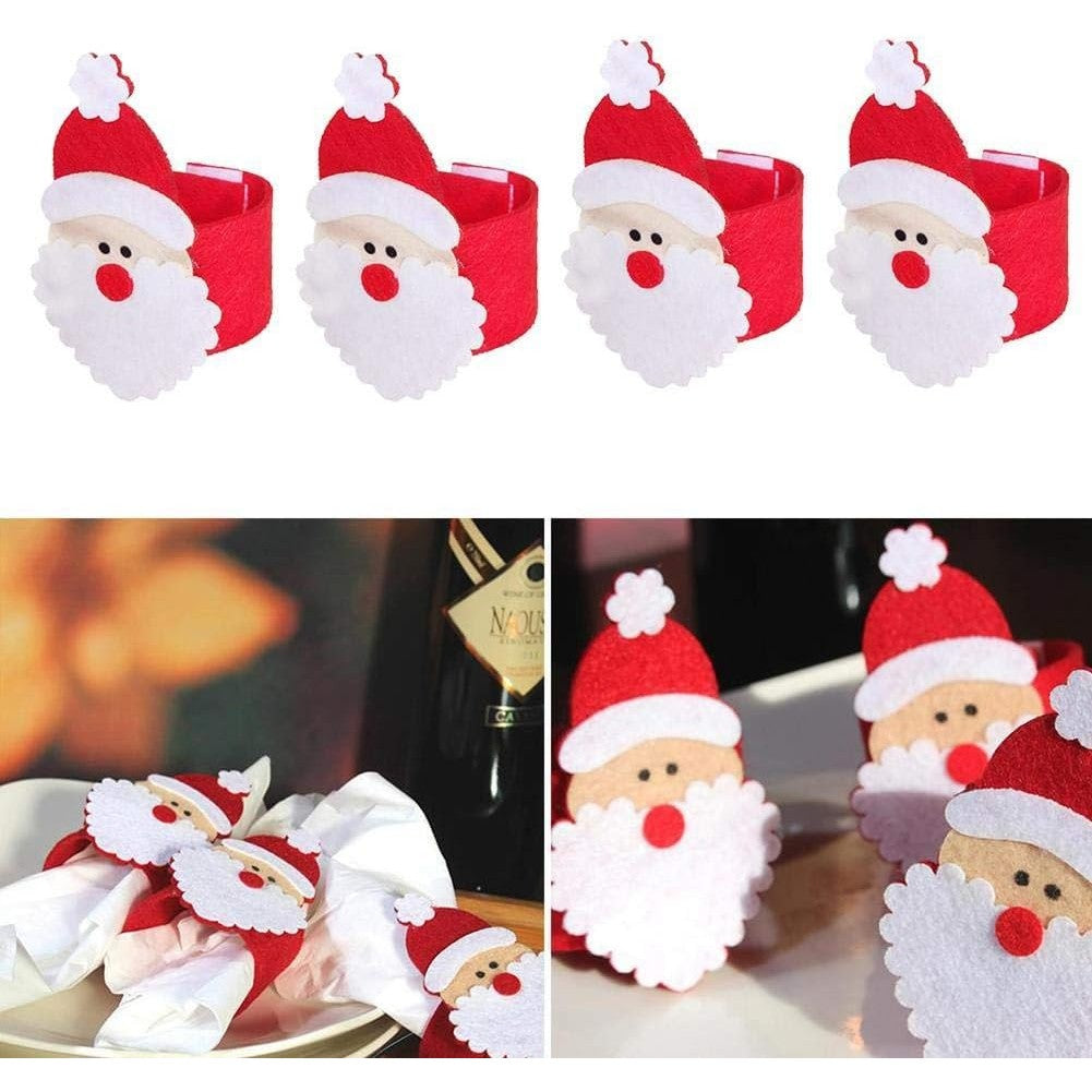 Husa deocarativa festiva pentru servetele si tacamuri, tema Mos Craciun, material textil si poliester, 5.5 x 10 cm, rosu - vivimall.ro