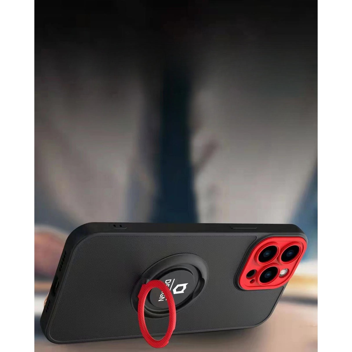 Husa de protectie Eagle eye pentru Apple iPhone 12, Rezistenta la socuri, Protectie camera, Cu inel de prindere magnetic rosu, Flippy, Negru - vivimall.ro