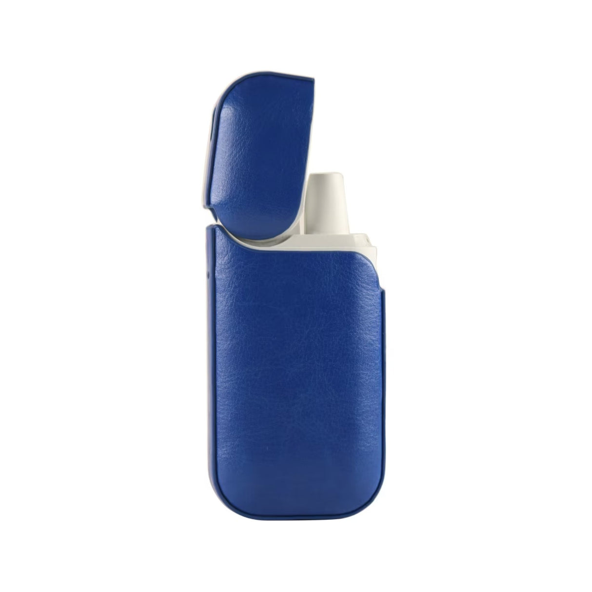 Husă IQOS 2.4 Plus din piele ecologică albastră, protecție anti-șoc și zgârieturi, vedere frontală, 12 x 6 x 2.5 cm