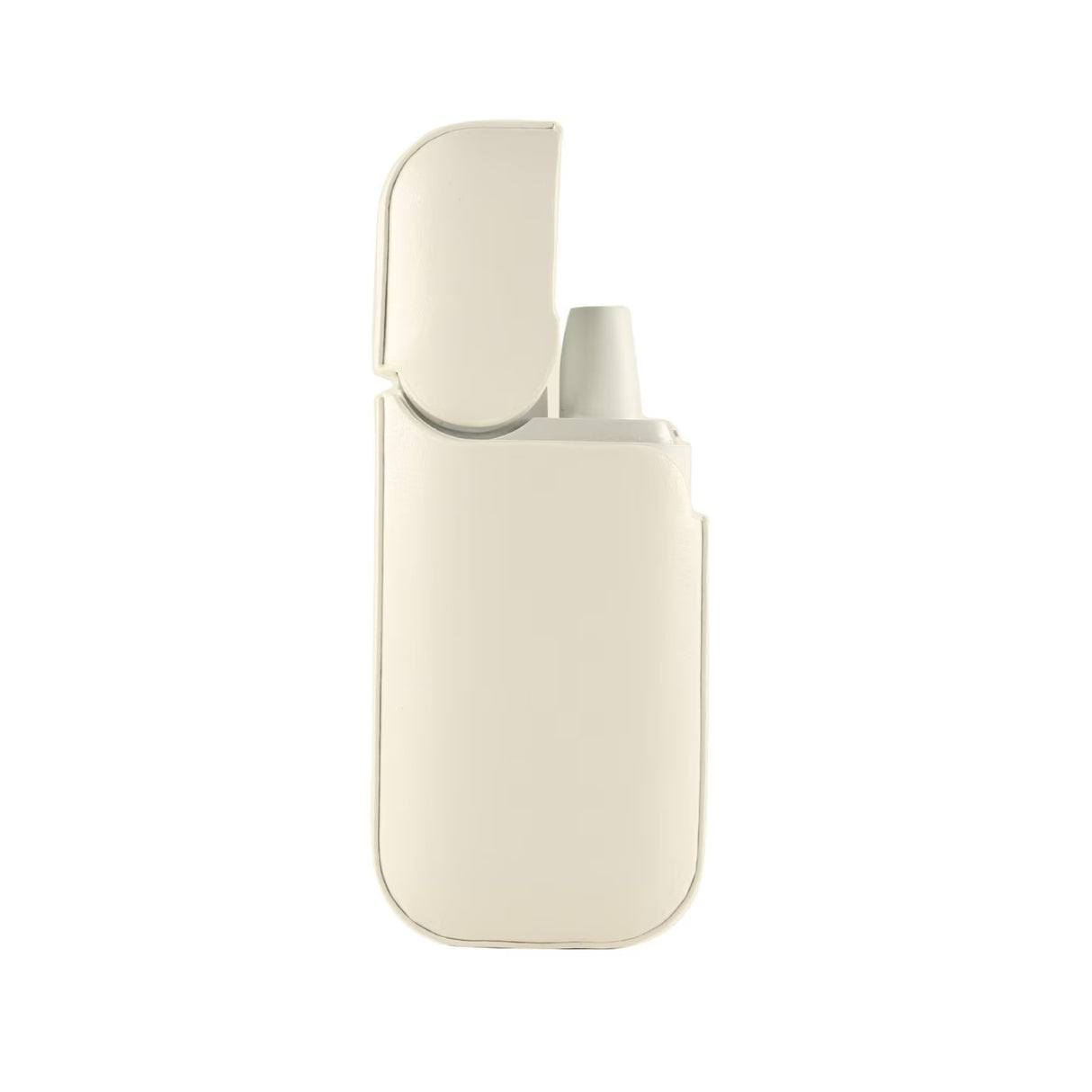 Husă IQOS 2.4 Plus din piele ecologică albă, vedere frontală, model anti-șoc și anti-zgârieturi, 12 x 6 x 2,5 cm