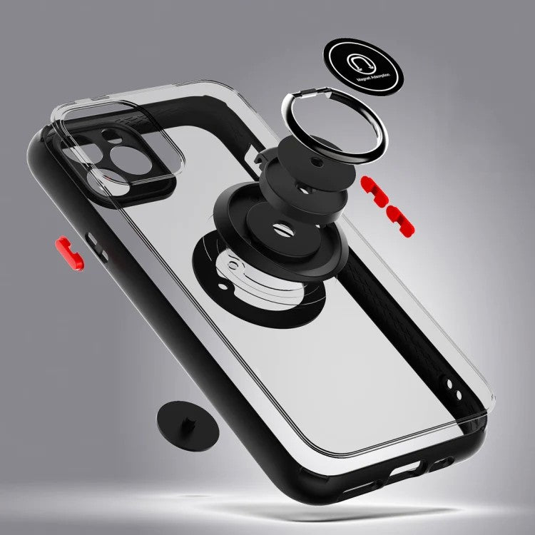 Husa Anti Fall Metal Bracket pentru Apple iPhone 14 Pro Max, Rezistenta la socuri, Margini colorate, Cu inel de prindere magnetic, Flippy, Negru - vivimall.ro