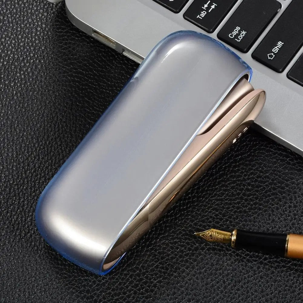 Husă albastru transparent IQOS 3.0 DUO, vedere din spate, design compact 12 x 4.5 cm