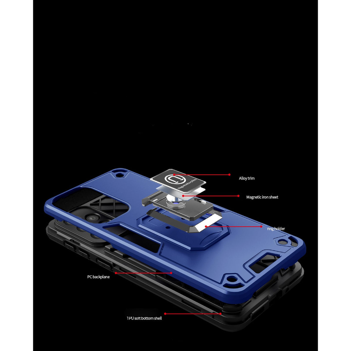 Husa Iron Warriors pentru iPhone 13 Pro, Flippy, Hybrid Ring Holder Kickstand, Albastru inchis - vivimall.ro