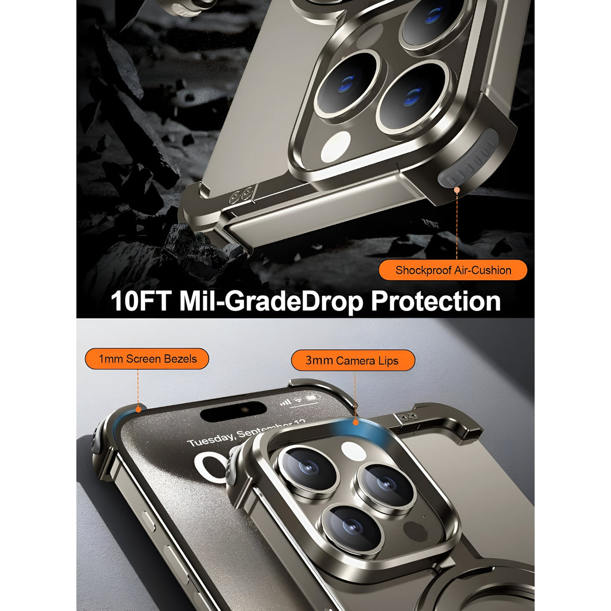 Detaliu magnet încorporat husă MagSafe metalică iPhone 15 Pro, gri metalizat