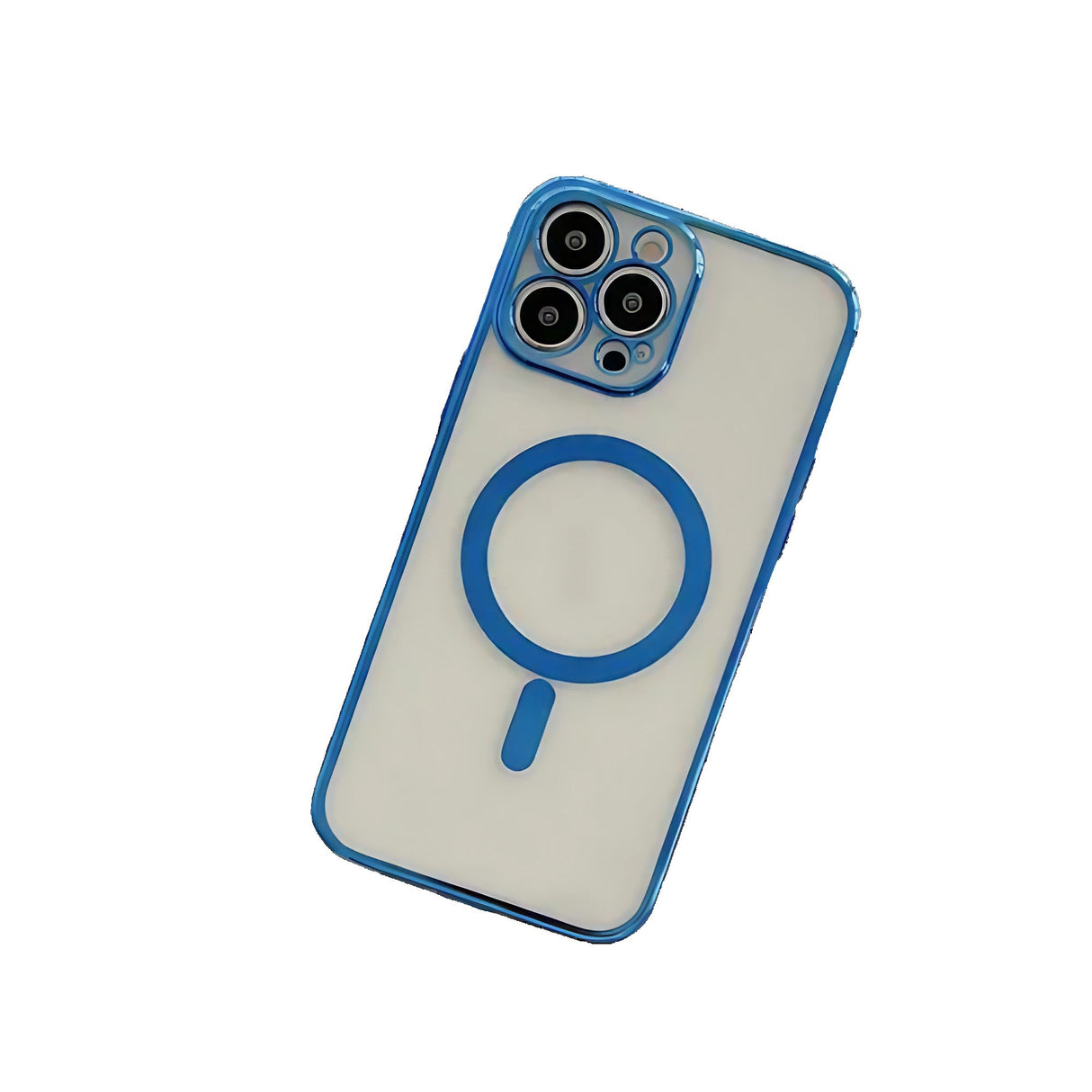 Husa MagSafe pentru Apple iPhone 13, Protectie camera, Full TPU, Margini colorate Electroplating, Magnetica, Incarcare Wireless, Flippy, Albastru - vivimall.ro