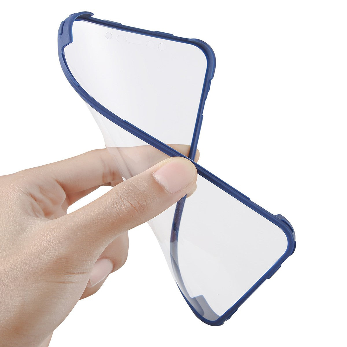 Husa Max Defence pentru Samsung Galaxy A33 5G, Bumper Albastru, Fata Dubla Transparenta, Protectie Antisoc Full 360 ( fata, spate, margini ), Flippy - vivimall.ro