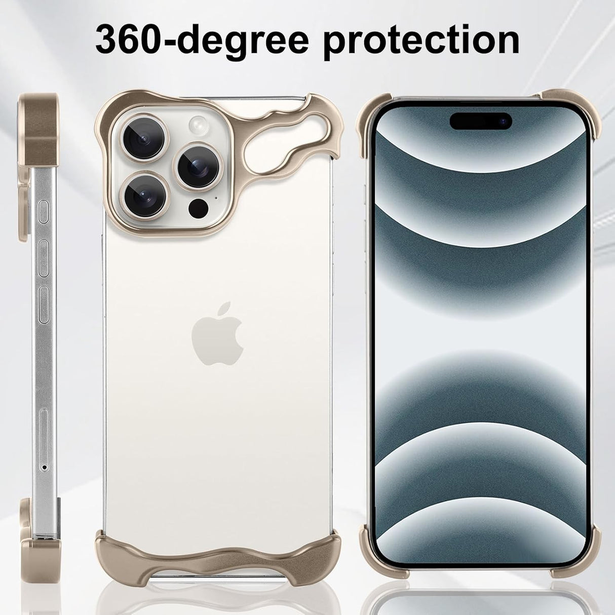 Inel protecție cameră metalic auriu pentru iPhone 16 Pro, compatibil modul foto triplu