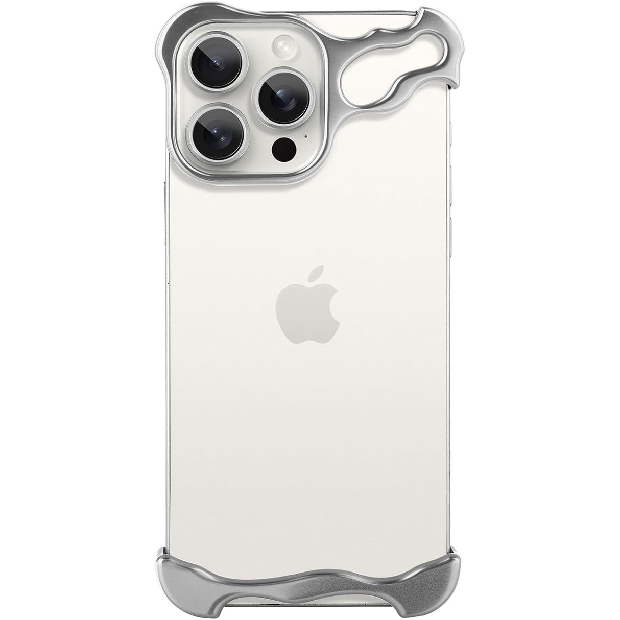 Husă metalică argintie pentru iPhone 16 Pro, set complet capace colțuri și cameră, vedere frontală