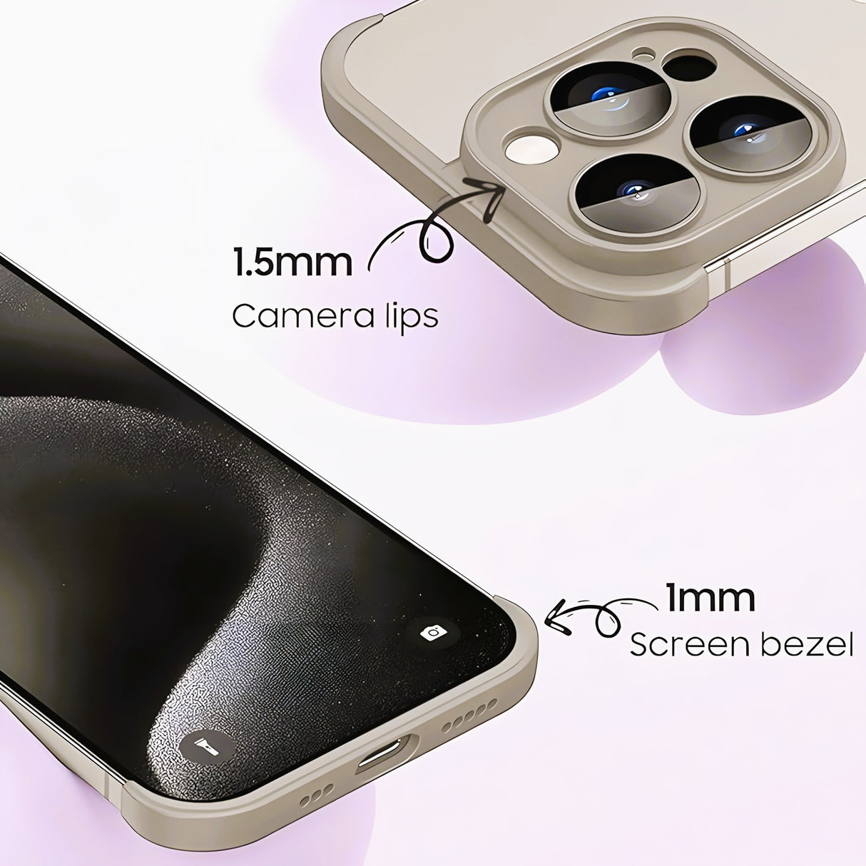 Protecție metalică pentru modulul de cameră iPhone 15 Pro Max, gri metalizat, detaliu unghi