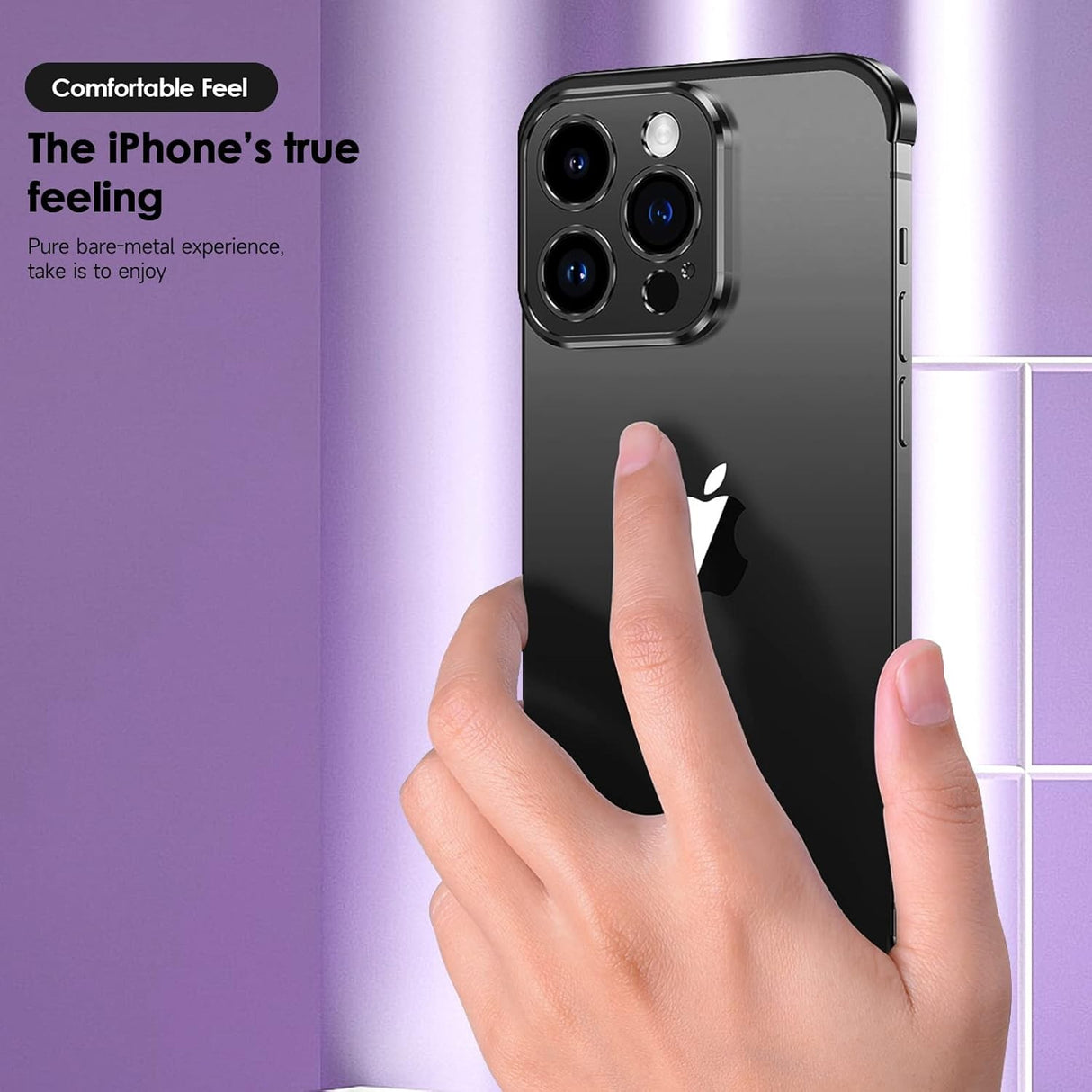 Husa Metalica Edgeless Compatibila cu iPhone 16 Pro, Flippy, Protectie pentru Colturi si Camera, Aliaj Aluminiu, Antisoc, Antizgariere, Negru - vivimall.ro