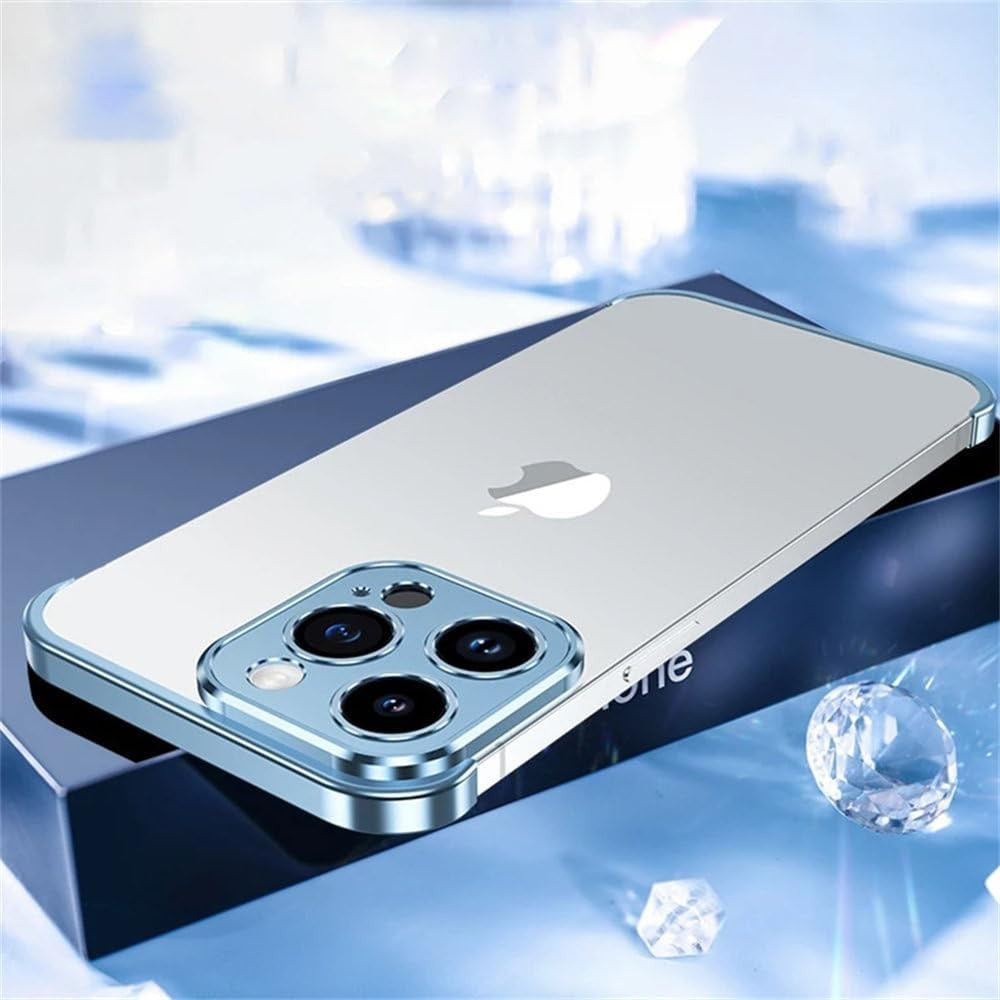Husa Metalica Edgeless Compatibila cu iPhone 16 Pro, Vivimall, Protectie pentru Colturi si Camera, Aliaj Aluminiu, Antisoc, Antizgariere, Albastru - vivimall.ro