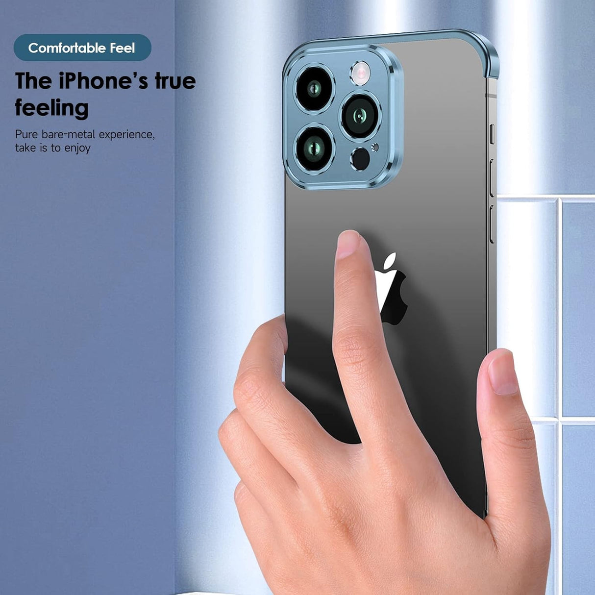 Husa Metalica Edgeless Compatibila cu iPhone 16 Pro, Vivimall, Protectie pentru Colturi si Camera, Aliaj Aluminiu, Antisoc, Antizgariere, Albastru - vivimall.ro
