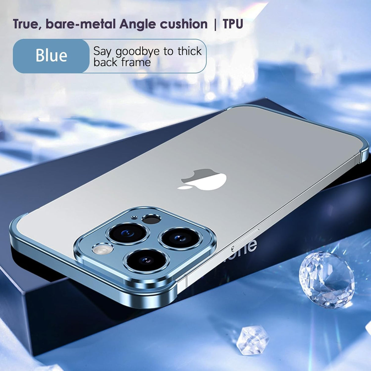 Husa Metalica Edgeless Compatibila cu iPhone 16 Pro, Vivimall, Protectie pentru Colturi si Camera, Aliaj Aluminiu, Antisoc, Antizgariere, Albastru - vivimall.ro