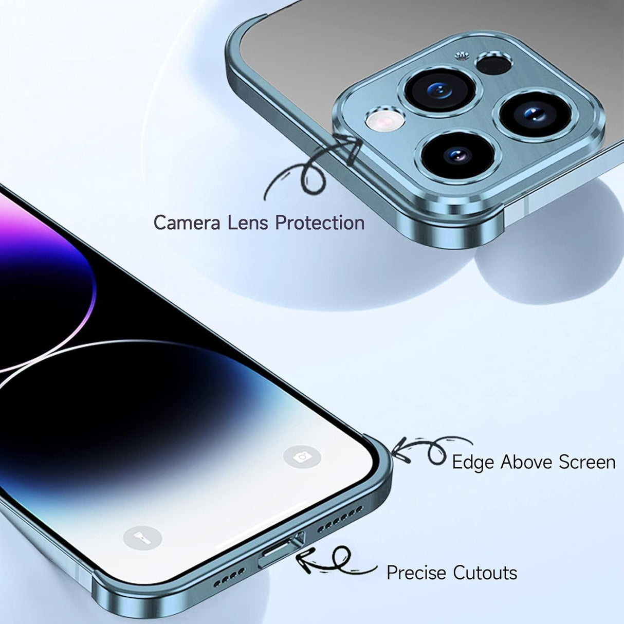 Husa Metalica Edgeless Compatibila cu iPhone 16 Pro, Vivimall, Protectie pentru Colturi si Camera, Aliaj Aluminiu, Antisoc, Antizgariere, Albastru - vivimall.ro