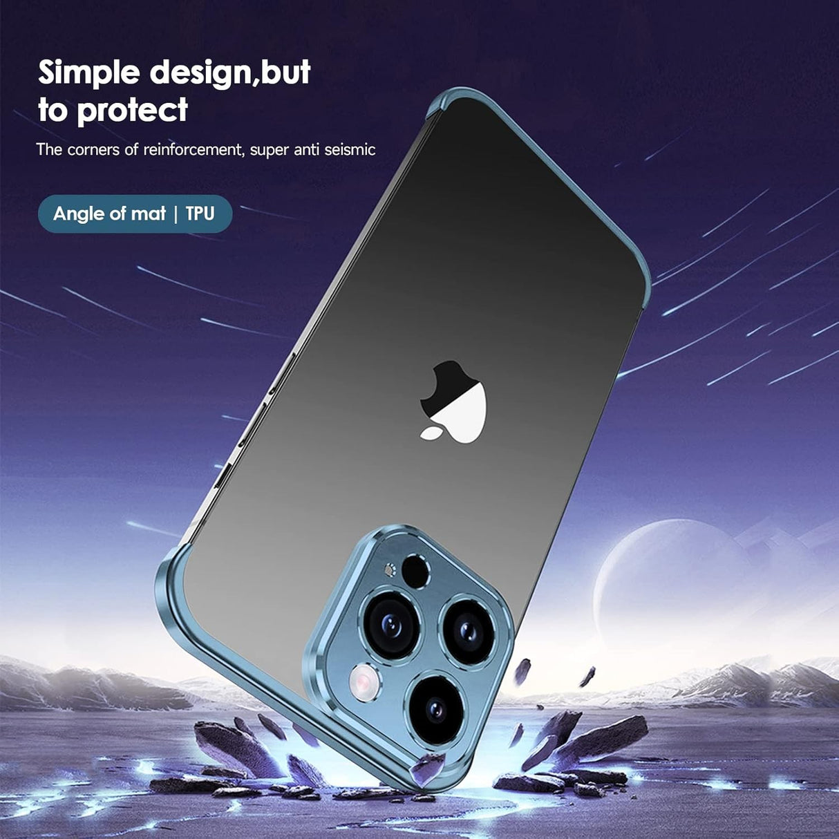 Husa Metalica Edgeless Compatibila cu iPhone 16 Pro, Vivimall, Protectie pentru Colturi si Camera, Aliaj Aluminiu, Antisoc, Antizgariere, Albastru - vivimall.ro