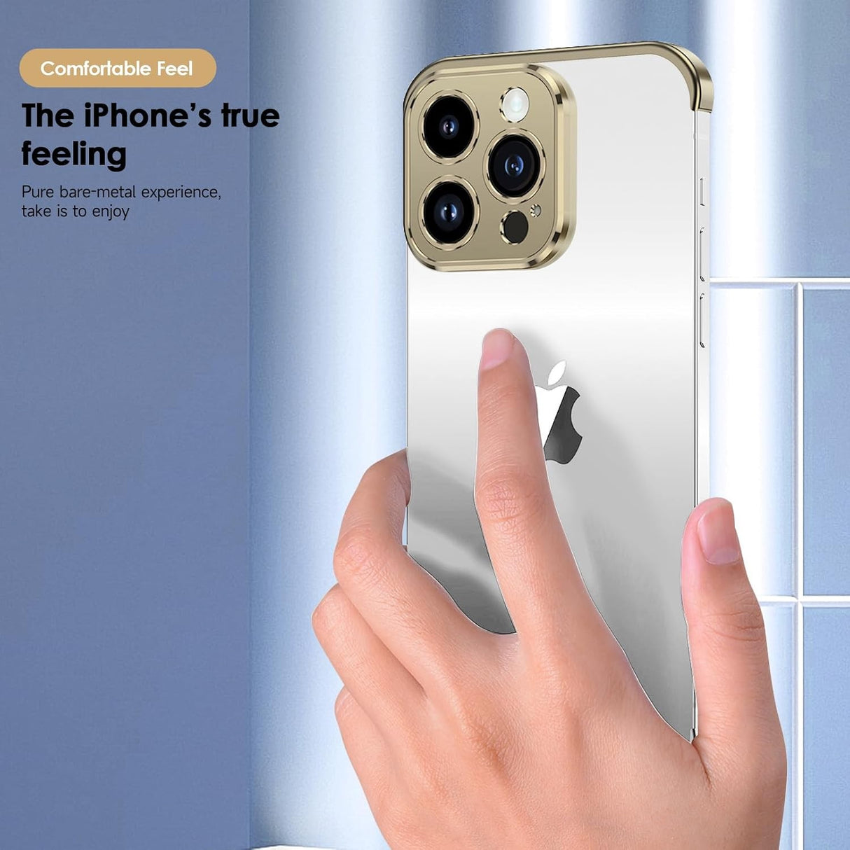 Husa Metalica Edgeless Compatibila cu iPhone 16 Pro, Flippy, Protectie pentru Colturi si Camera, Aliaj Aluminiu, Antisoc, Antizgariere, Auriu - vivimall.ro