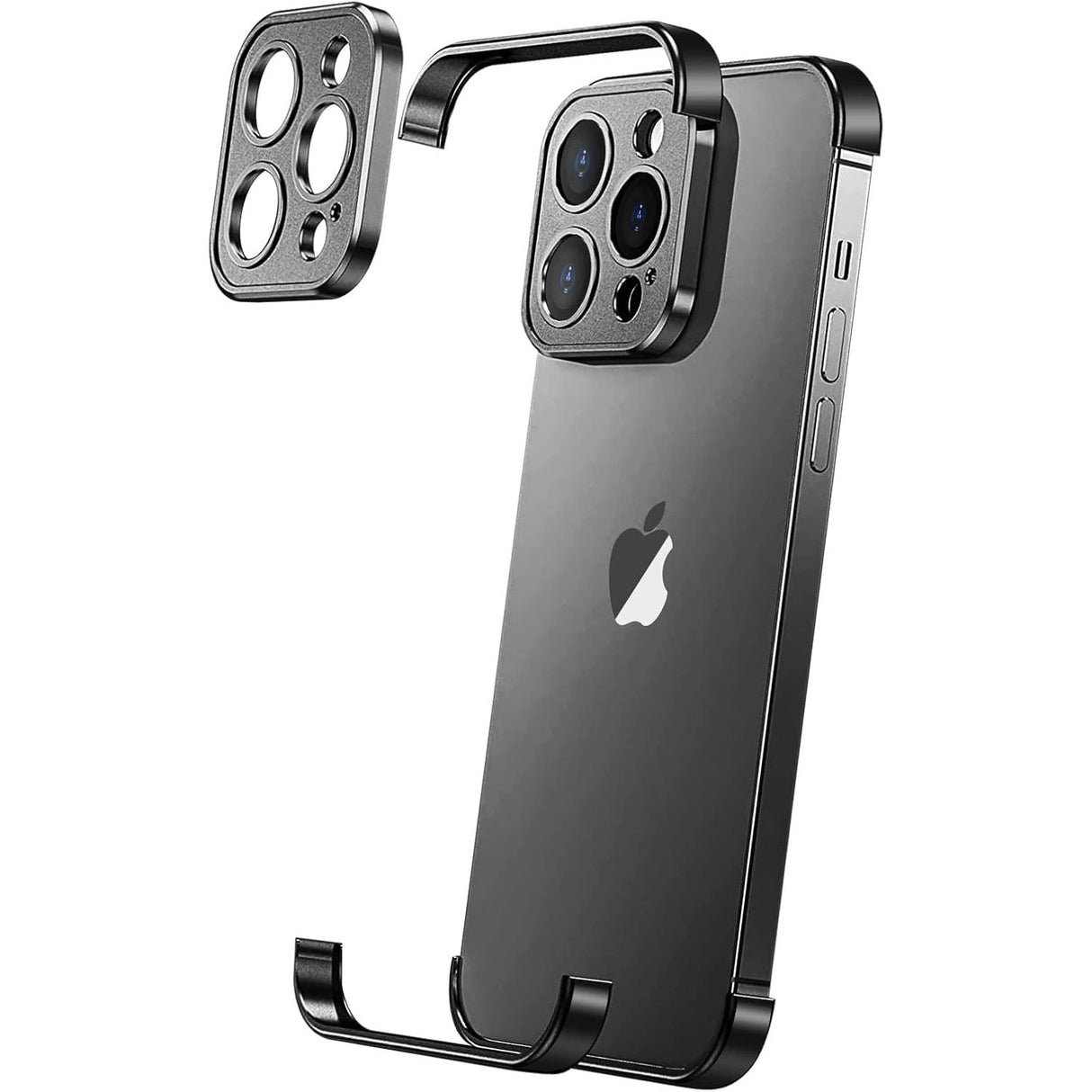 Husa Metalica Edgeless Compatibila cu iPhone 16 Pro, Flippy, Protectie pentru Colturi si Camera, Aliaj Aluminiu, Antisoc, Antizgariere, Negru - vivimall.ro