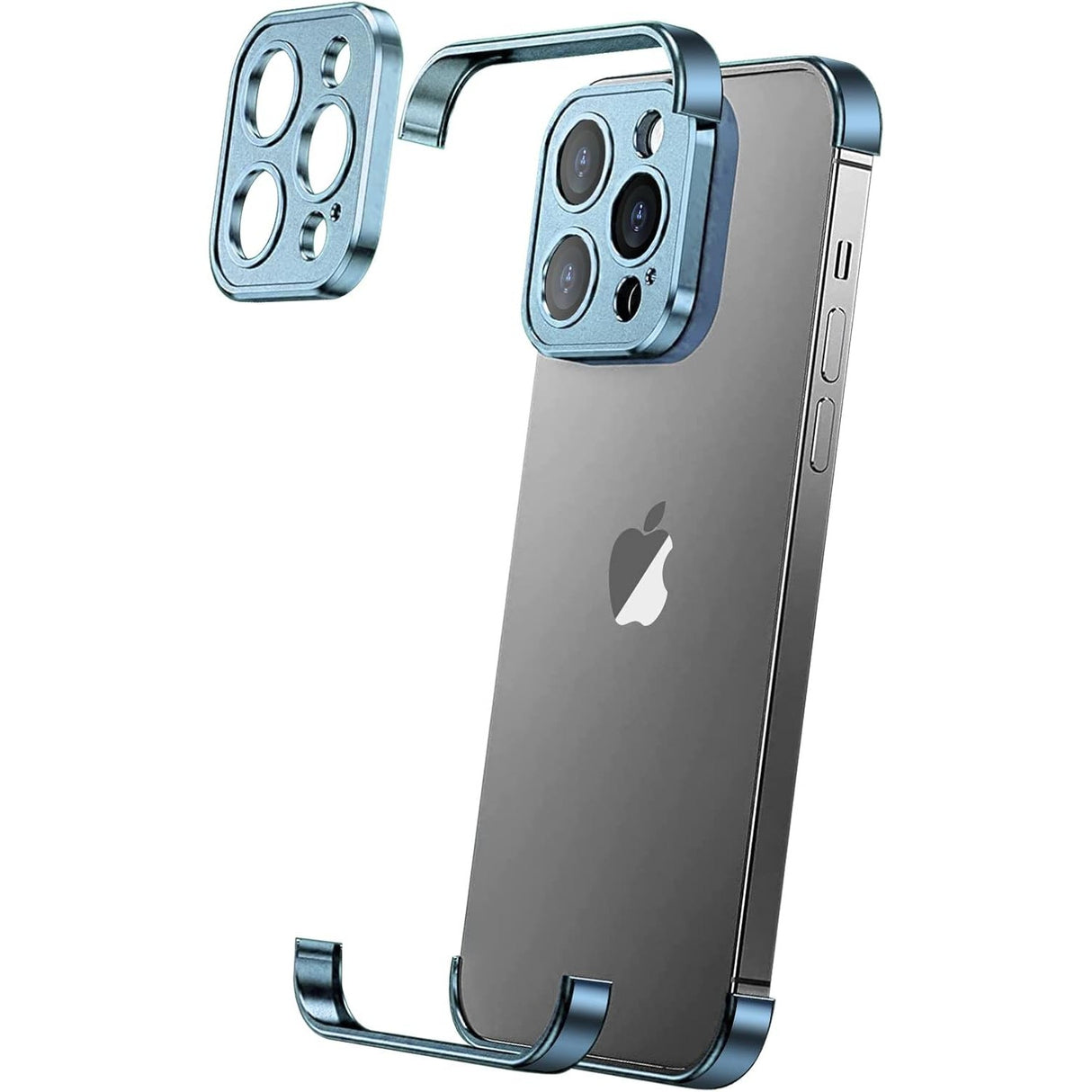 Husa Metalica Edgeless Compatibila cu iPhone 16 Pro, Vivimall, Protectie pentru Colturi si Camera, Aliaj Aluminiu, Antisoc, Antizgariere, Albastru - vivimall.ro