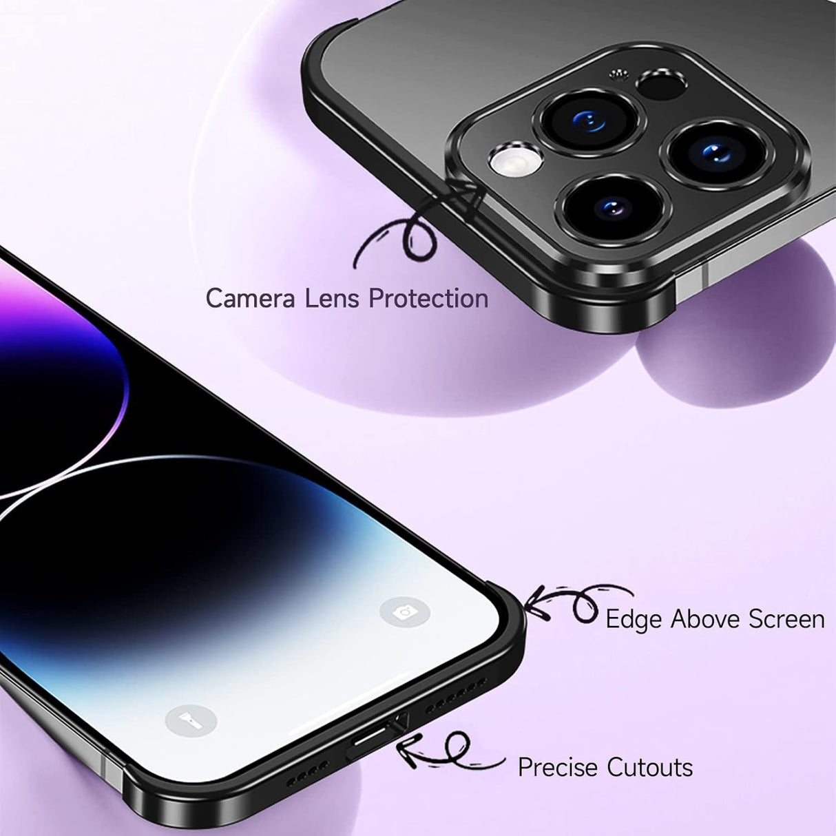 Detaliu colț superior protejat cu aliaj aluminiu pe iPhone 16 Pro Max, negru