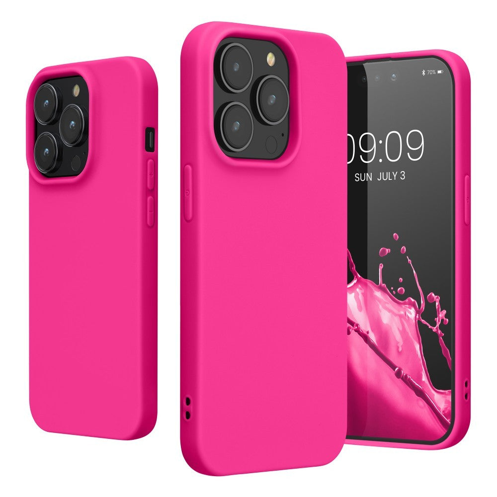 Husa pentru Apple iPhone 14 Flippy, Liquid Silicone, cu Microfibra pe interior, Protectie Antisoc, Roz-Fuchsia - vivimall.ro