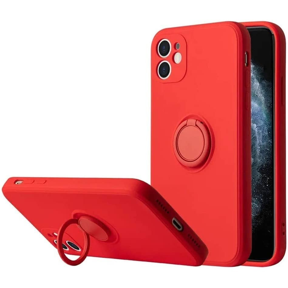 Husa protectie Flippy compatibila cu Apple iPhone 12 Liquid Silicone Ring cu suport rotativ Rosu - vivimall.ro