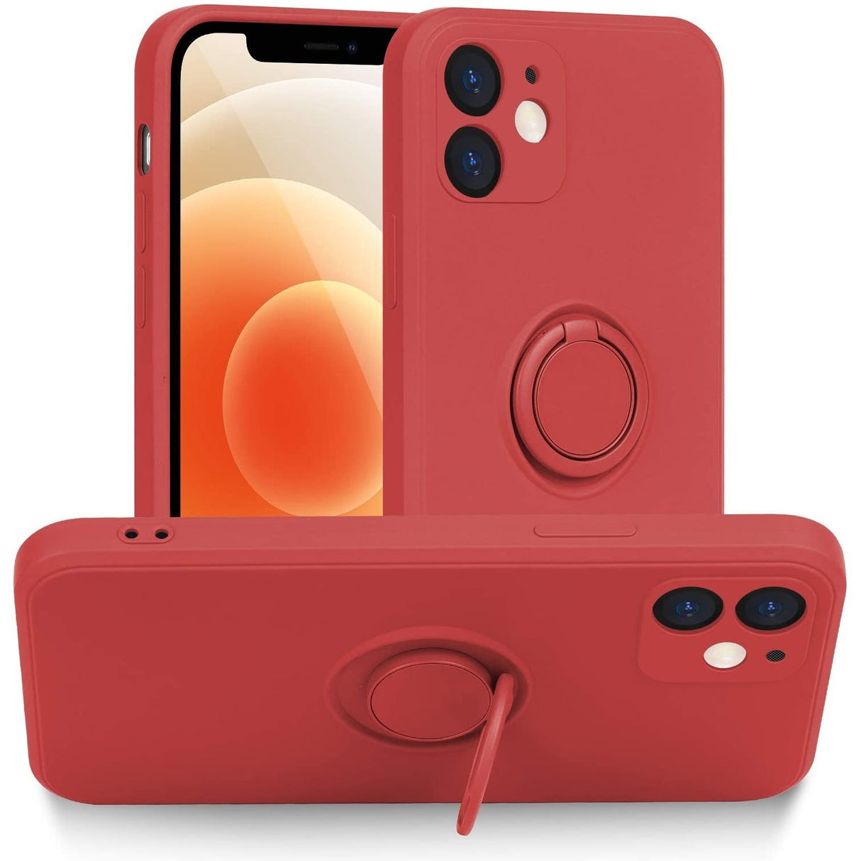 Husa protectie Flippy compatibila cu Apple iPhone 12 Mini Liquid Silicone Ring cu suport rotativ Rosu - vivimall.ro