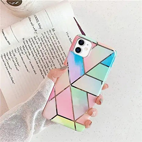 Husa protectie Vivimall compatibila cu Apple iPhone 12 Mini Soft IMD TPU Marble Geometric Roz - vivimall.ro