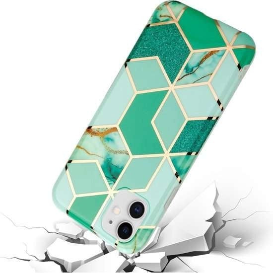 Husa protectie Vivimall compatibila cu Apple iPhone 12 Mini Soft IMD TPU Marble Geometric Verde - vivimall.ro